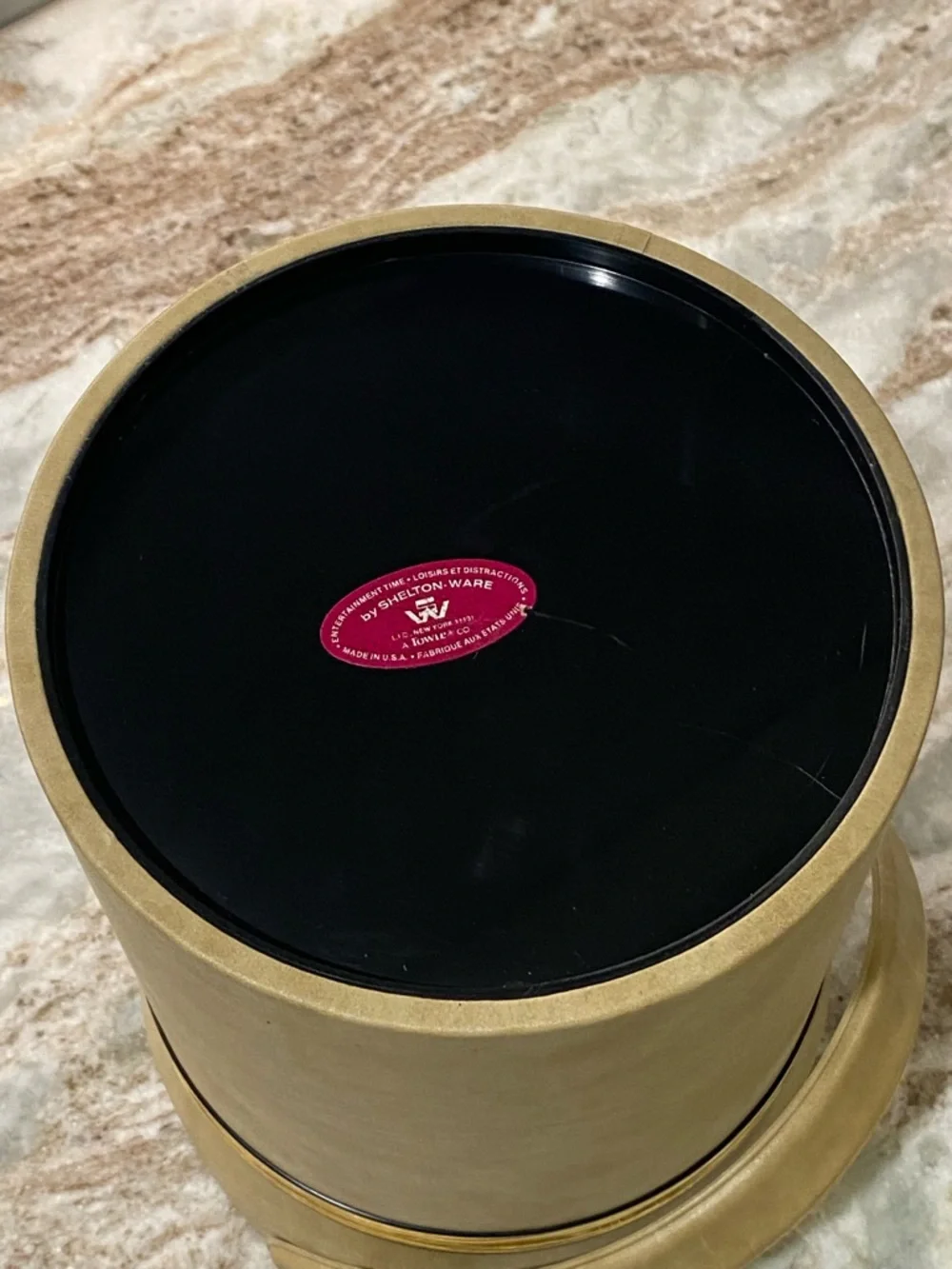 Vintage Shelton Ware MCM Faux Leather Ice Bucket Gold Trim